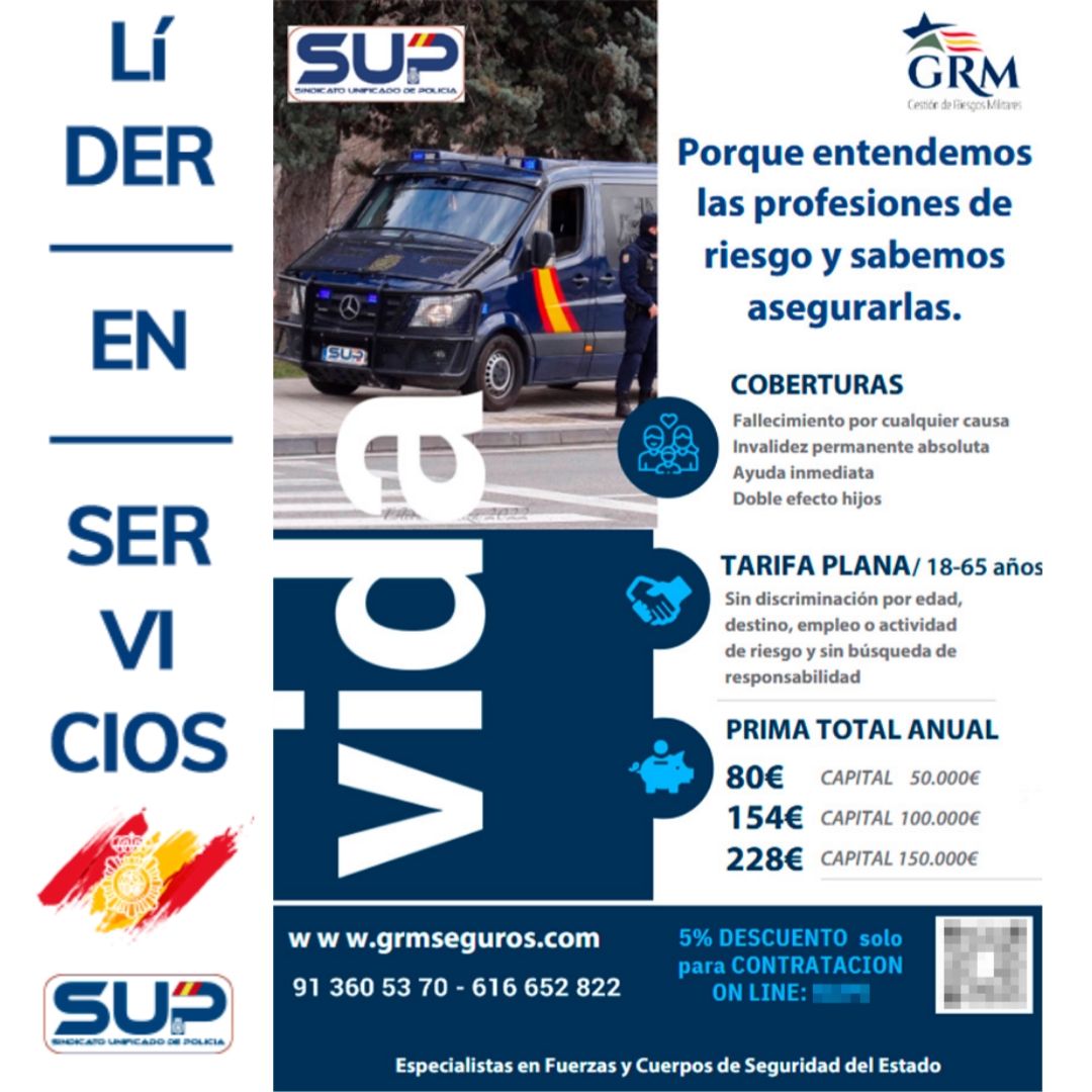 SUP (@sup_policia) on Twitter photo 🛡Con <a href="/GRMseguros/">GRMseguros</a> coberturas de #VidaRiesgo que contempla nuestra profesión
💪Sin discriminación por destino empleo, actividad de riesgo o práctica de deportes de cualquier tipo
✅️#Descuento por ser afiliados SUP
🧑💻Contrátalo #Online
Toda la info⤵️
f.mtr.cool/ixkxawrxcm 🛡Con <a href="/GRMseguros/">GRMseguros</a> coberturas de #VidaRiesgo que contempla nuestra profesión
💪Sin discriminación por destino empleo, actividad de riesgo o práctica de deportes de cualquier tipo
✅️#Descuento por ser afiliados SUP
🧑💻Contrátalo #Online
Toda la info⤵️
f.mtr.cool/ixkxawrxcm