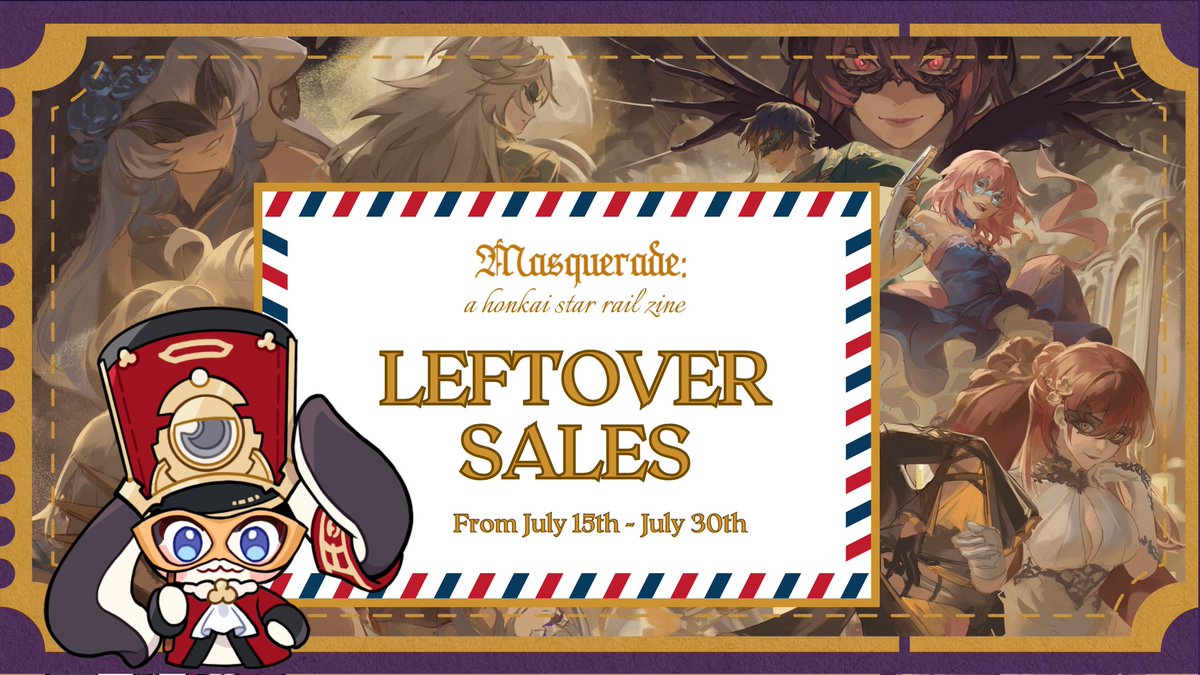 ✨LEFTOVER SALES✨

Leftover sales are now open until July 30th, or until sold out. Come check out the shop and grab a copy while you still can!  

🛒: hsrmasquerade.bigcartel.com

**Please refer to the description, rather than image, of each bundle for the available merch contents**