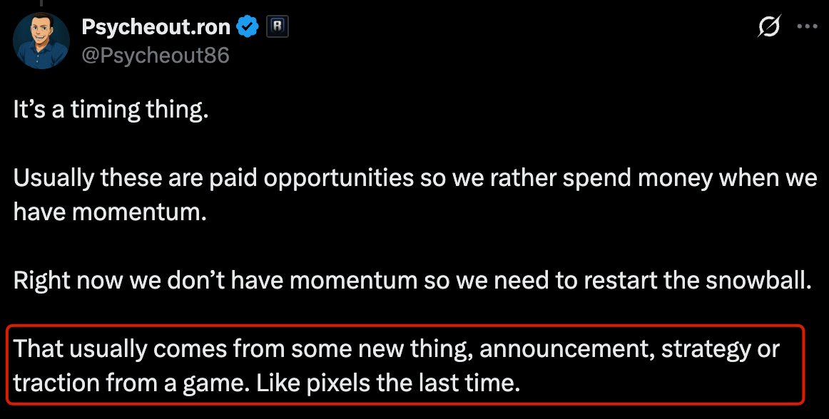 I dont speak whatever I want; I speak the reality!

Yesterday morning, I posted about "Ronin/SM is waiting for other projects to start Marketing"

After 6.5 hours, <a href="/Psycheout86/">Psycheout.ron</a> spoke it himself. They are waiting for projects like Pixel to start the snowball. You can't rely on