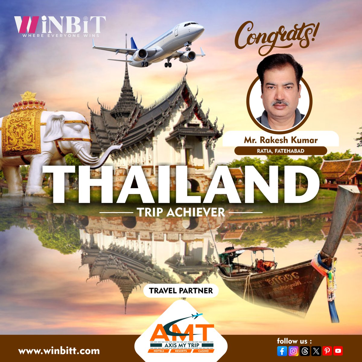 WinBitFintech's tweet photo. Big Cheers to Mr. Rakesh Kumar from Ratia, Fatehabad!
Your hard work and dedication just earned you a Trip to Thailand 
https://t.co/KkRZ37NHkq
#ThailandTrip #WinBitAchiever #TripAchiever #SuccessCelebration #TravelWithWinBit #ThailandCalling #HardWorkPaysOff #InternationalTrip https://t.co/b836LM9ZIT