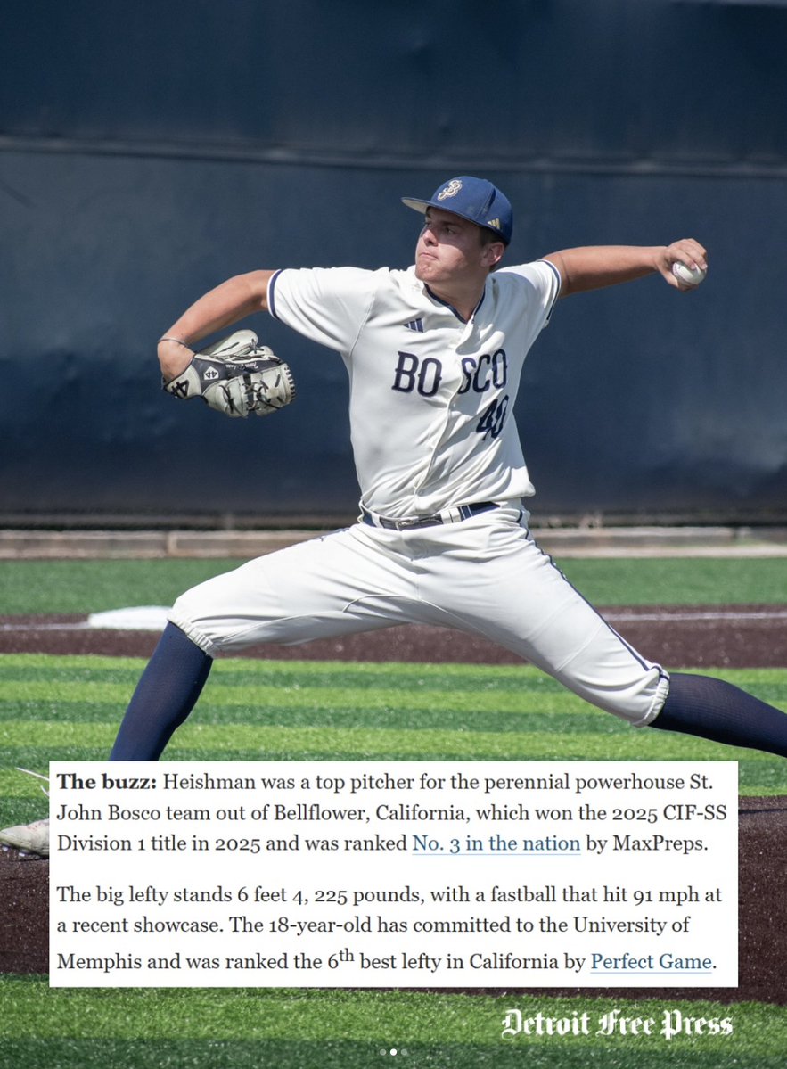 Congratulations to St John Bosco's LHP Trevor Heishman and his family for being drafted by the Detroit Tigers in the 9th round of the 2025 MLB Draft! Trevor's outstanding work ethic over these last two years has led him to this well-deserved accomplishment. Bosco Baseball wishes