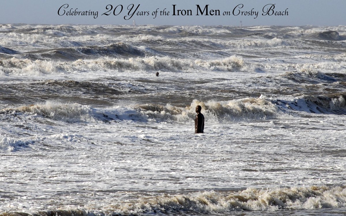 RonDaviesPhoto's tweet image. Unusually clear skies as an area of intense low pressure circling over Scotland means strong gale force winds in the Irish Sea; all shipping has sought shelter, only the iron men are brave enough to face the storm. @IronMenCrosby #IronMenat20