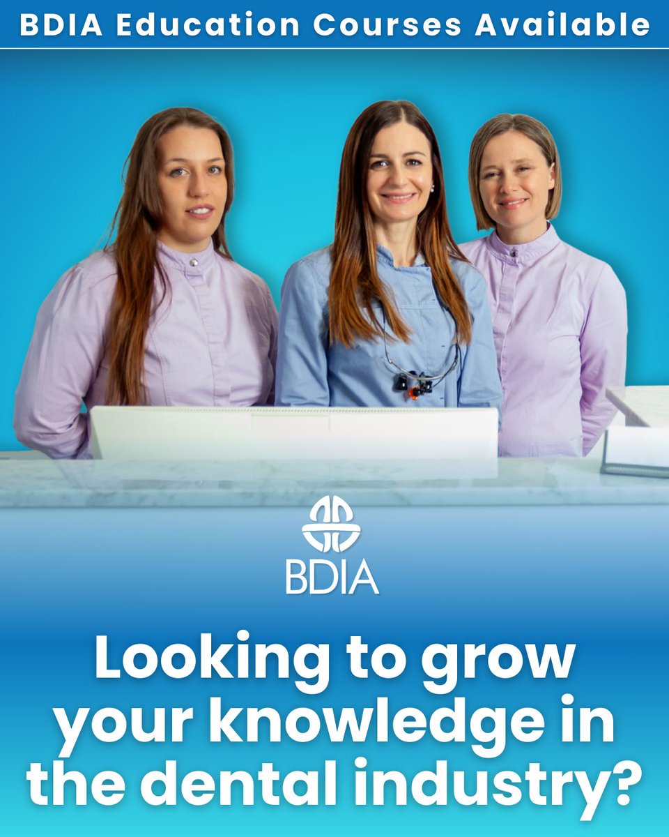 🦷 The BDIA’s education courses are the perfect way to get everyone in your workspace up to speed with current dental terminology, tools, and techniques, ideal for non-clinical staff in customer-facing roles.

Start learning today: bdia.org.uk/bdia-certifica…

#BDIAEducation