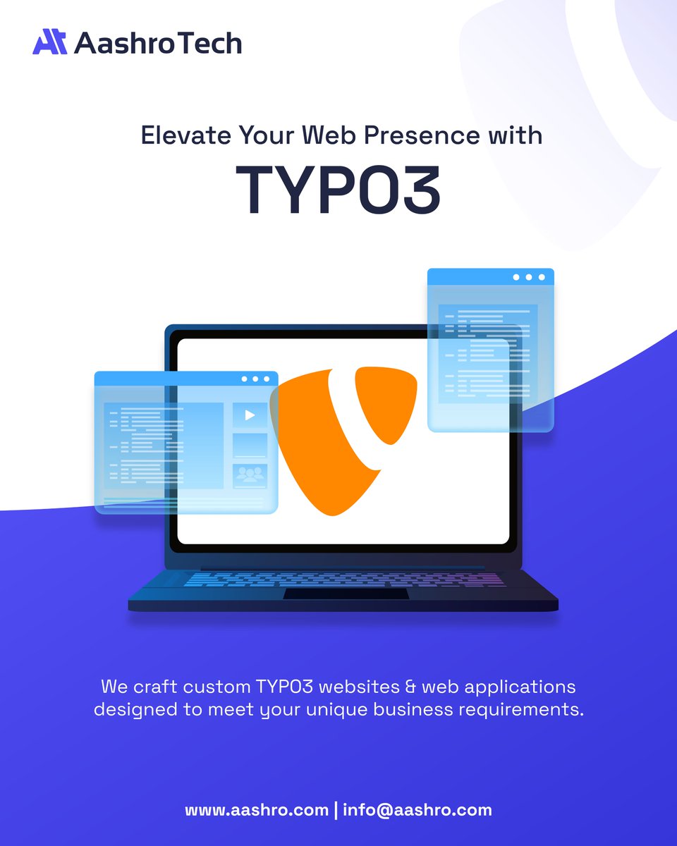 AashroTech's tweet image. Seeking a high-performance website? Look no further than TYPO3! Our services deliver excellence. Elevate your web presence with TYPO3 – contact us! #TYPO3CMS #WebDev #TYPO3CMS #WebDev #TYPO3 #WebDevelopment #WebsiteDesign #DigitalTransformation #EnterpriseCMS #CMS #WebSolutions