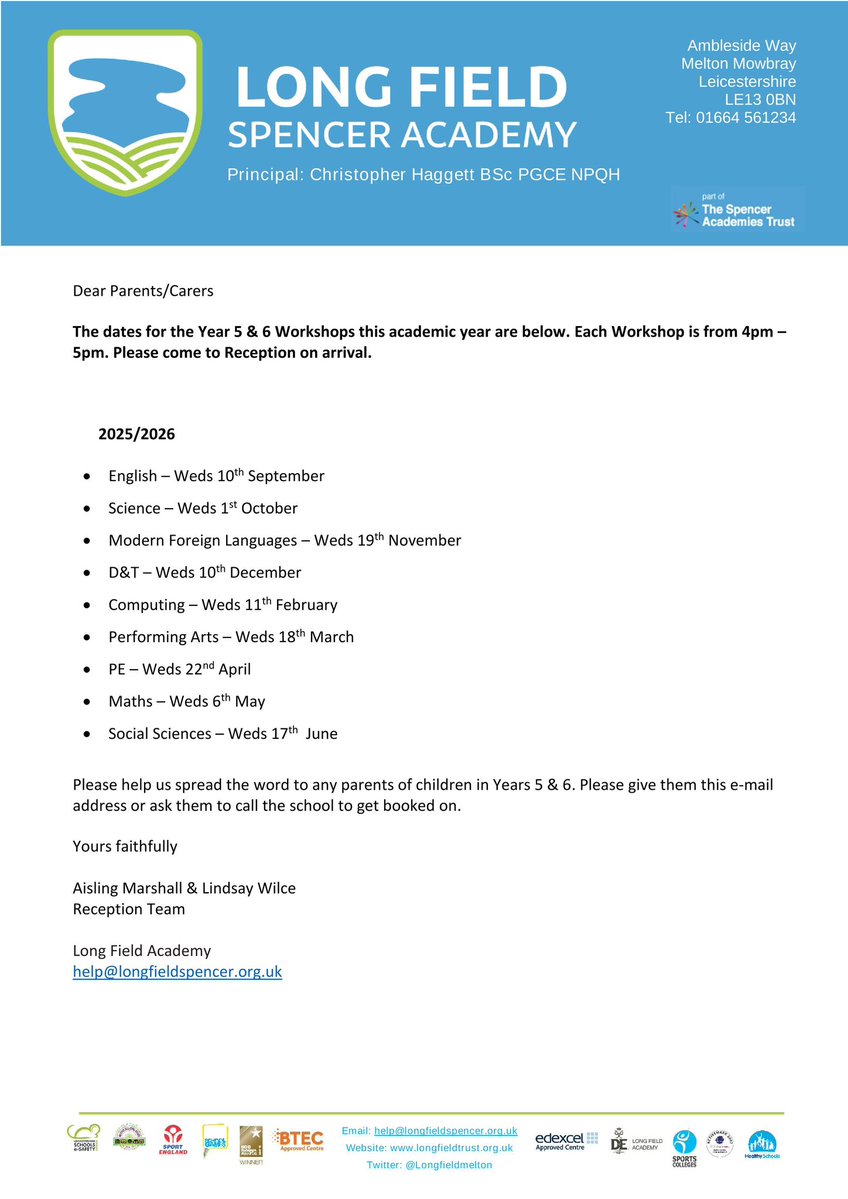 LongFieldMelton's tweet image. Dates for your diaries. It’s the Year 5 and Year 6 workshops next year! @satrust_ @meltontimes