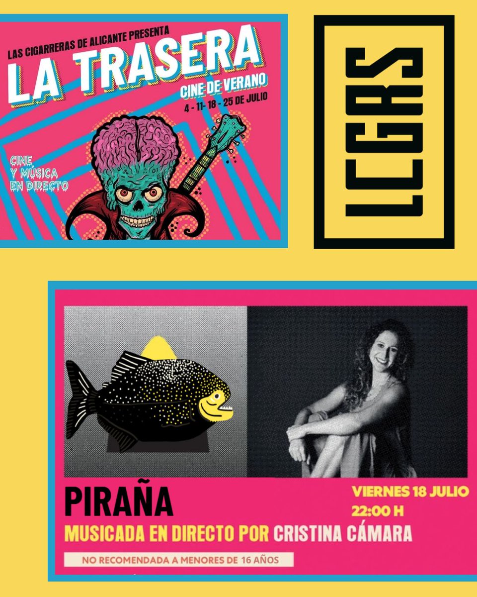 📽️ 🎶 Cine de Verano con música en directo🥳. Razones ajenas a Las Cigarreras obligan a cambiar la película de este viernes. Se proyectará "Piraña", (+16)
🎹 Al piano Cristina Cámara

🆓Acceso al recinto 20.30 h. y a las 21. 30h. a  proyecciones
ℹ️ bit.ly/agenda-cigarre…
