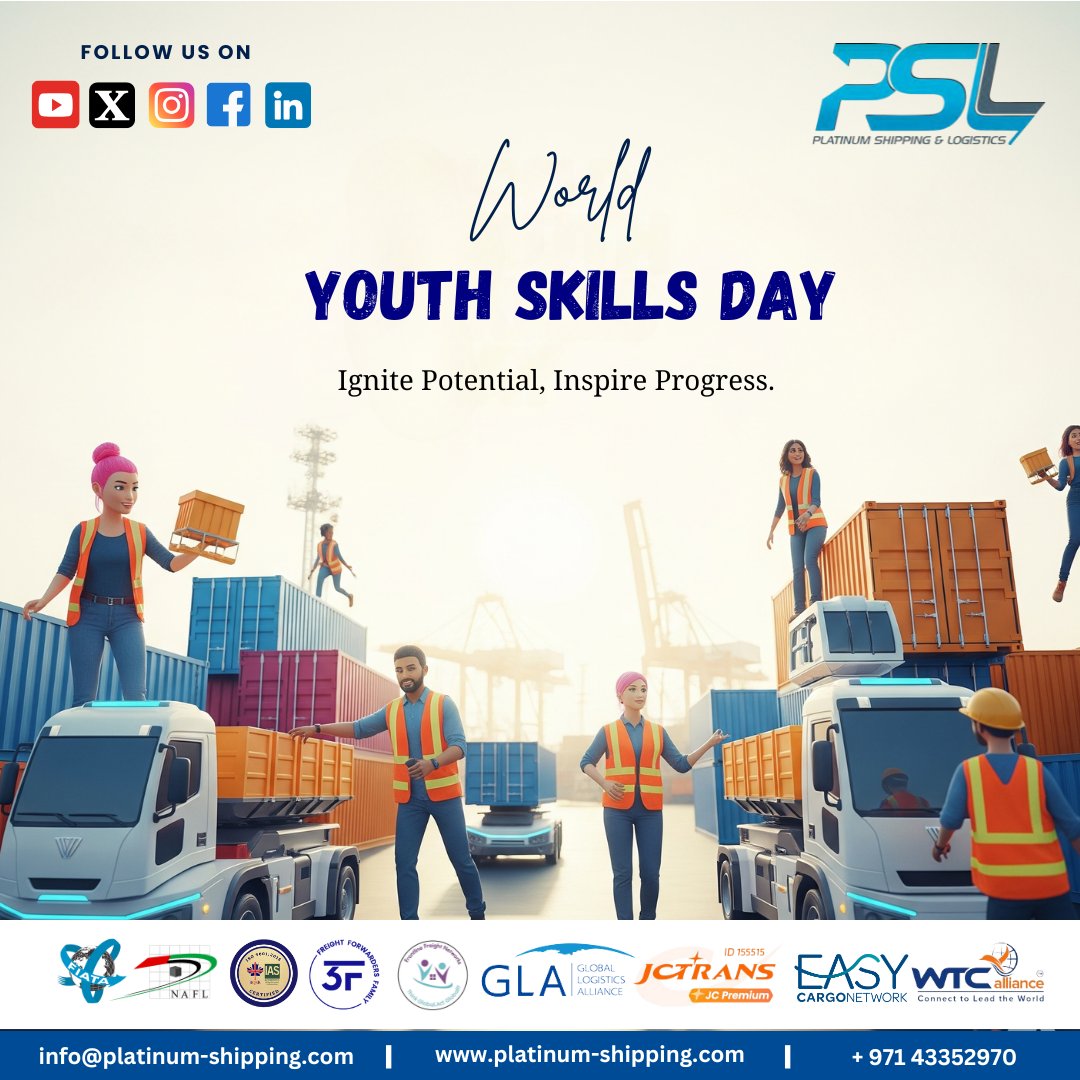 psldubai's tweet photo. World youth skills Day!

Ignite Potential, Inspire Progress.

📩 Contact Us:
✉️ info@platinum-shipping.com
🌐 https://t.co/PCqyYnYEHZ
📞 +97143352970

#worldyouthskillsday #youthskillsday #GlobalLogistics #ShippingSolutions #FreightForwarding #SupplyChain #CargoShipping https://t.co/hg3RXtWaXg