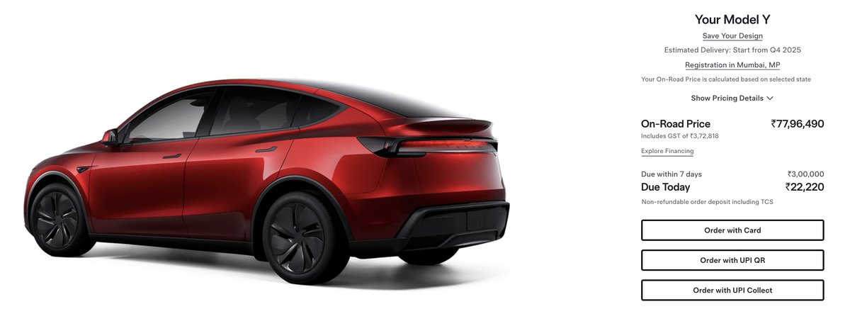 utsavtechie's tweet image. The most expensive Tesla will cost around ₹78 lakhs on road in India.