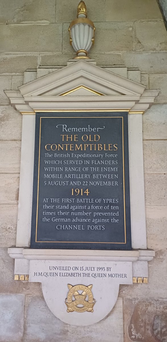 15 July 1993, the Old Contemptibles Memorial in the West Cloister of Westminster Abbey was unveiled by the Queen Mother. The name 'Old Contemptibles' arose from an Order of the Day issued by the German Kaiser, which mentioned Sir John French's 'contemptible little army'. #WW1