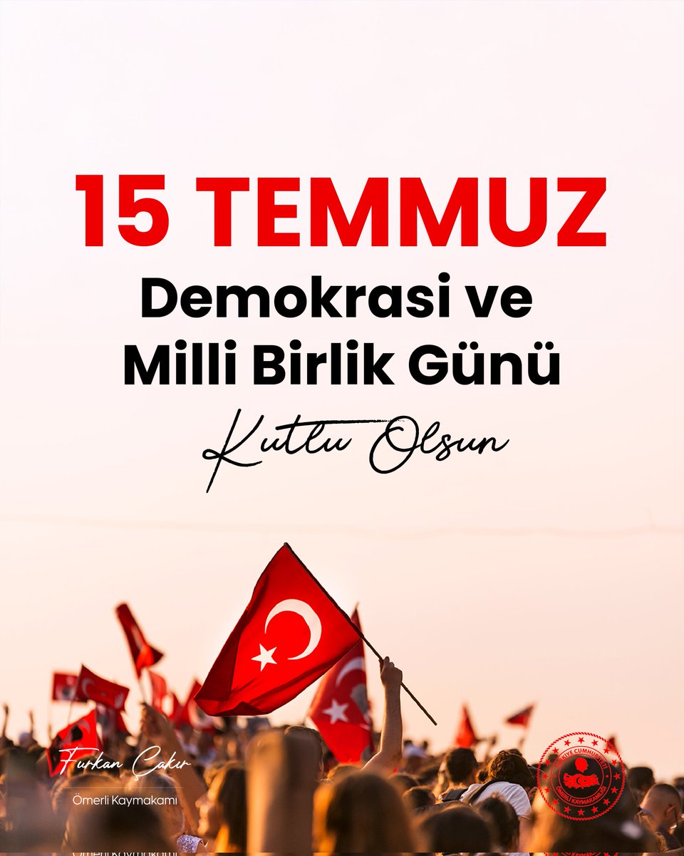 🇹🇷 15 Temmuz Demokrasi ve Millî Birlik Günü 🇹🇷
"Zaferin Adı Türkiye"

15 Temmuz 2016 gecesi, milletimiz demokrasimize, bayrağımıza ve istiklalimize sahip çıkarak hain darbe girişimine karşı tarih yazmıştır.
Cumhuriyetimizin bekası uğruna gözünü kırpmadan canını feda eden aziz