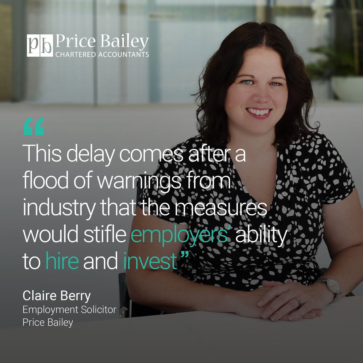 A new era for workers 🧑💼 👷
 
Over the next few years, workers’ rights will be significantly strengthened, due to the Labour government’s Employment Rights Bill.
 
Commenting on this, Claire Berry, Employment Solicitor at Price Bailey said:
"The government has published its