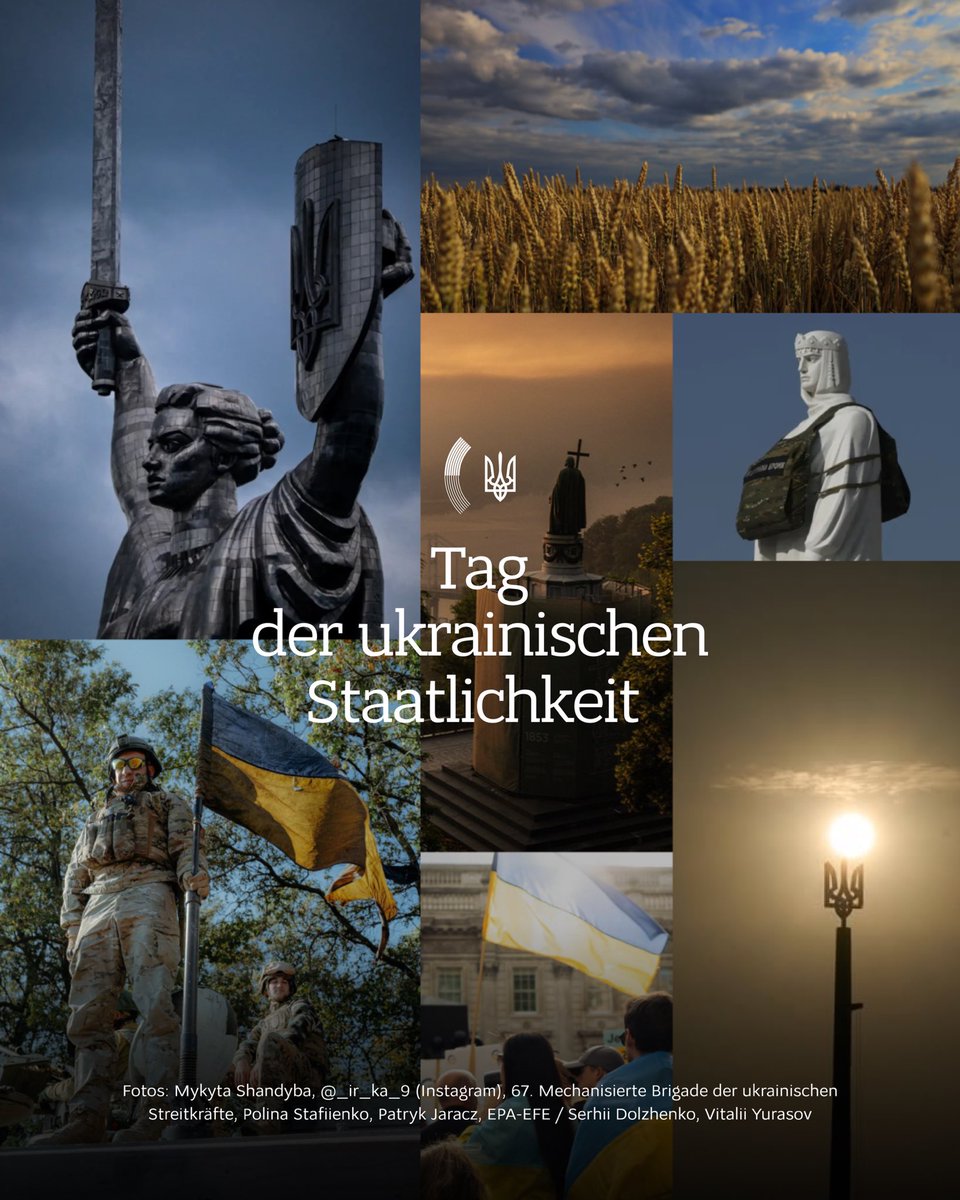 UKRinDEU's tweet image. Heute begehen wir den Tag der ukrainischen Staatlichkeit.
Ein Tag, der Generationen verbindet – jene, die vor 1.000 Jahren auf diesem Boden lebten, und jene, die ihn heute verteidigen.
Unsere Vergangenheit. Unsere Zukunft. Unsere Ukraine 💙💛
