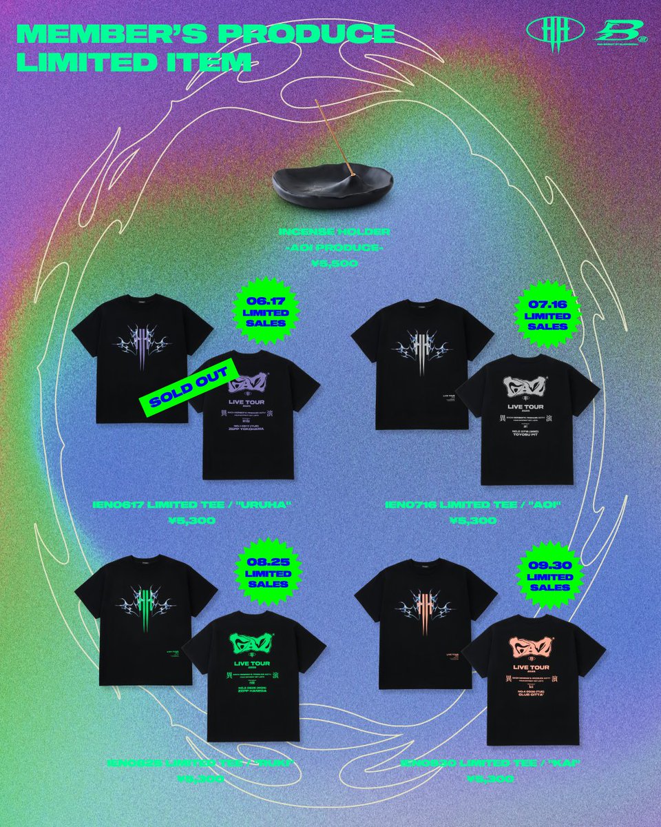Tomorrow is finally the first show of “LIVE TOUR 2025 -HERESY LIMITED- EACH MEMBER'S PRODUCE ACT:1 異演”妖乱朧狂 -PRODUCED BY AOI- at TOYOSU PIT.

Venue merch sales and the RAD MARKET Online Store will begin tomorrow at 1:00 PM (JST).
Don’t miss your chance to grab the new goods!