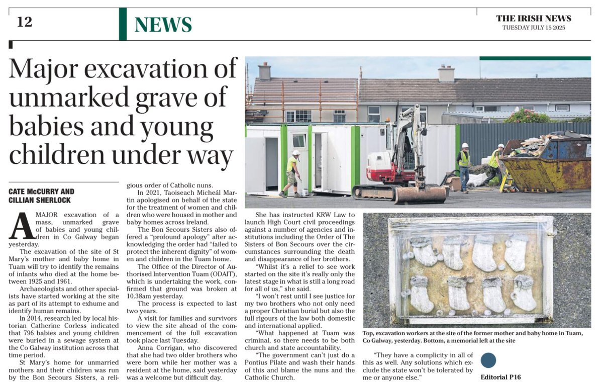 KRWLaw's tweet image. Major excavation of unmarked grave of babies and young children under way at Tuam site | Irish Independent
independent.ie/irish-news/maj…