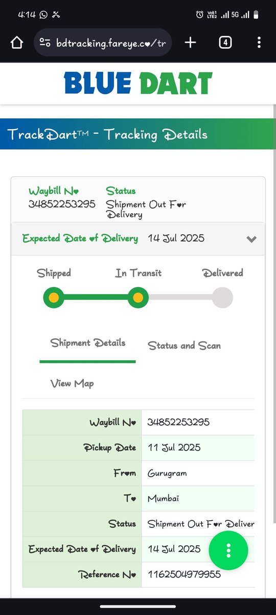 Sameerrudd23571's tweet photo. @BlueDart_ Here iam writing to share my bad experience with Bluedart It's been a three days I haven't received my consignment which was supposed to be delivered on 13rd july, Awb# 34852253295 why it's so really hard to connect with customer service team. https://t.co/gnGHTbjqOo