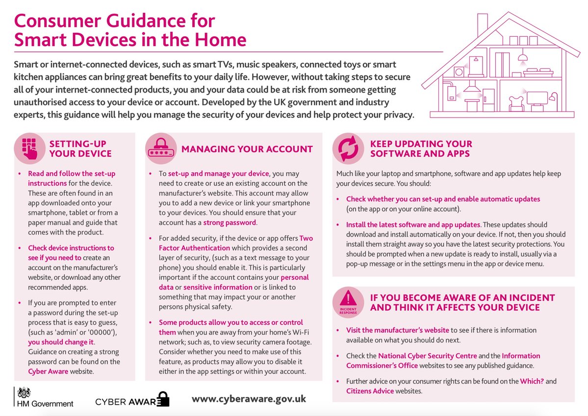 actionfrauduk's tweet image. ℹ️Got a smart device in your home?
✅Check out these top tips on how to manage the security of your devices and help protect your privacy.
Find out more: ncsc.gov.uk/guidance/smart…
#CyberProtect
