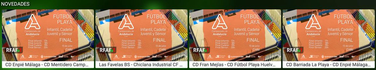 RFAFtv (@rfaf_tv) on Twitter photo 🏆🏖️ 𝑪𝒂𝒎𝒑𝒆𝒐𝒏𝒂𝒕𝒐 𝒅𝒆 𝑨𝒏𝒅𝒂𝒍𝒖𝒄í𝒂 𝒅𝒆 𝒄𝒍𝒖𝒃𝒆𝒔
⚽️ Finales infantil, cadete, juvenil y senior.
⚔️ <a href="/mentiderocadiz/">C.D. Mentidero Cádiz</a> #EnPieMalaga <a href="/RecreativoPlaya/">Recreativo De Huelva Futbol Playa</a> #FranMejías <a href="/chiclanaind/">ChiclanaIndustrial</a>
#BarriadaLaPlaya #CDFavelasBeachSoccer
📺 Novedades de #RFAFtv
💟 #FútbolPlayaRFAF 🏆🏖️ 𝑪𝒂𝒎𝒑𝒆𝒐𝒏𝒂𝒕𝒐 𝒅𝒆 𝑨𝒏𝒅𝒂𝒍𝒖𝒄í𝒂 𝒅𝒆 𝒄𝒍𝒖𝒃𝒆𝒔
⚽️ Finales infantil, cadete, juvenil y senior.
⚔️ <a href="/mentiderocadiz/">C.D. Mentidero Cádiz</a> #EnPieMalaga <a href="/RecreativoPlaya/">Recreativo De Huelva Futbol Playa</a> #FranMejías <a href="/chiclanaind/">ChiclanaIndustrial</a>
#BarriadaLaPlaya #CDFavelasBeachSoccer
📺 Novedades de #RFAFtv
💟 #FútbolPlayaRFAF