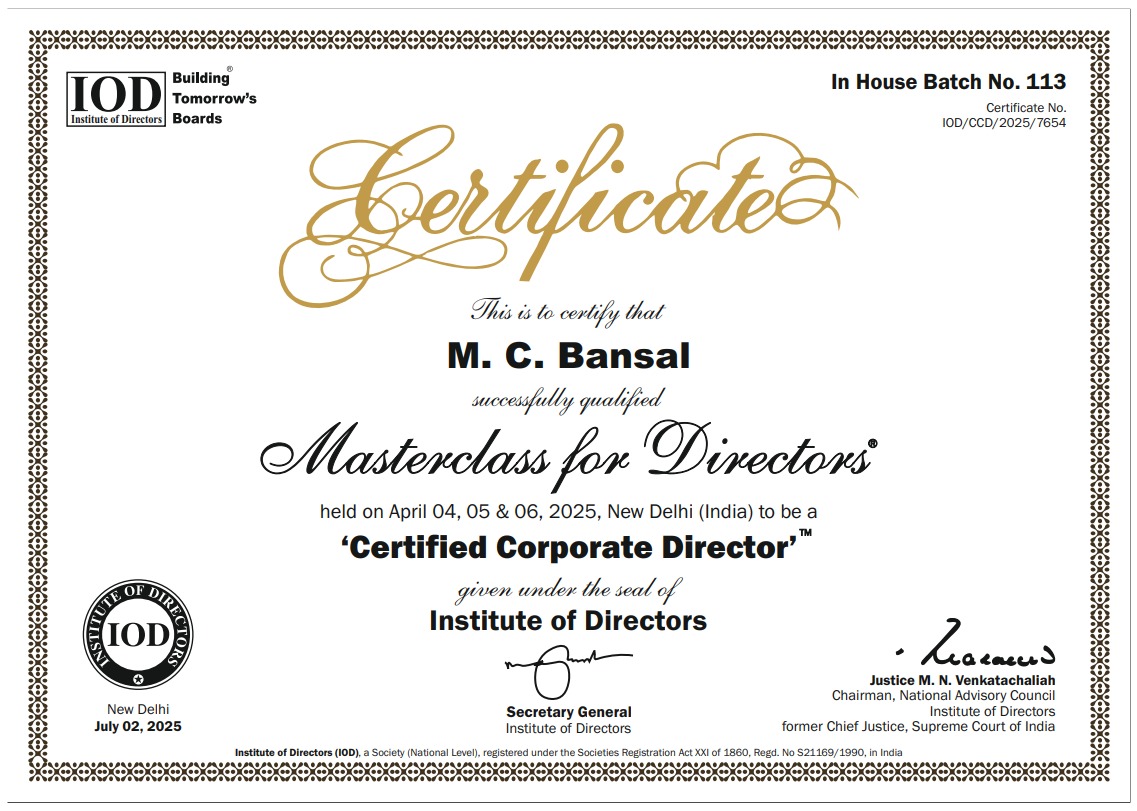 NBCC (India) Limited (@officialnbcc) on Twitter photo Shri.M. C. Bansal, Sr.ED (Fin.), #NBCC successfully qualified as a Certified Corporate Director under the Institute of Directors (IOD), India.
Empowering leadership, strengthening governance.
#Leadership #CorporateGovernance #IOD #CertifiedDirector <a href="/PMOIndia/">PMO India</a> <a href="/MoHUA_India/">Ministry of Housing and Urban Affairs</a> Shri.M. C. Bansal, Sr.ED (Fin.), #NBCC successfully qualified as a Certified Corporate Director under the Institute of Directors (IOD), India.
Empowering leadership, strengthening governance.
#Leadership #CorporateGovernance #IOD #CertifiedDirector <a href="/PMOIndia/">PMO India</a> <a href="/MoHUA_India/">Ministry of Housing and Urban Affairs</a>