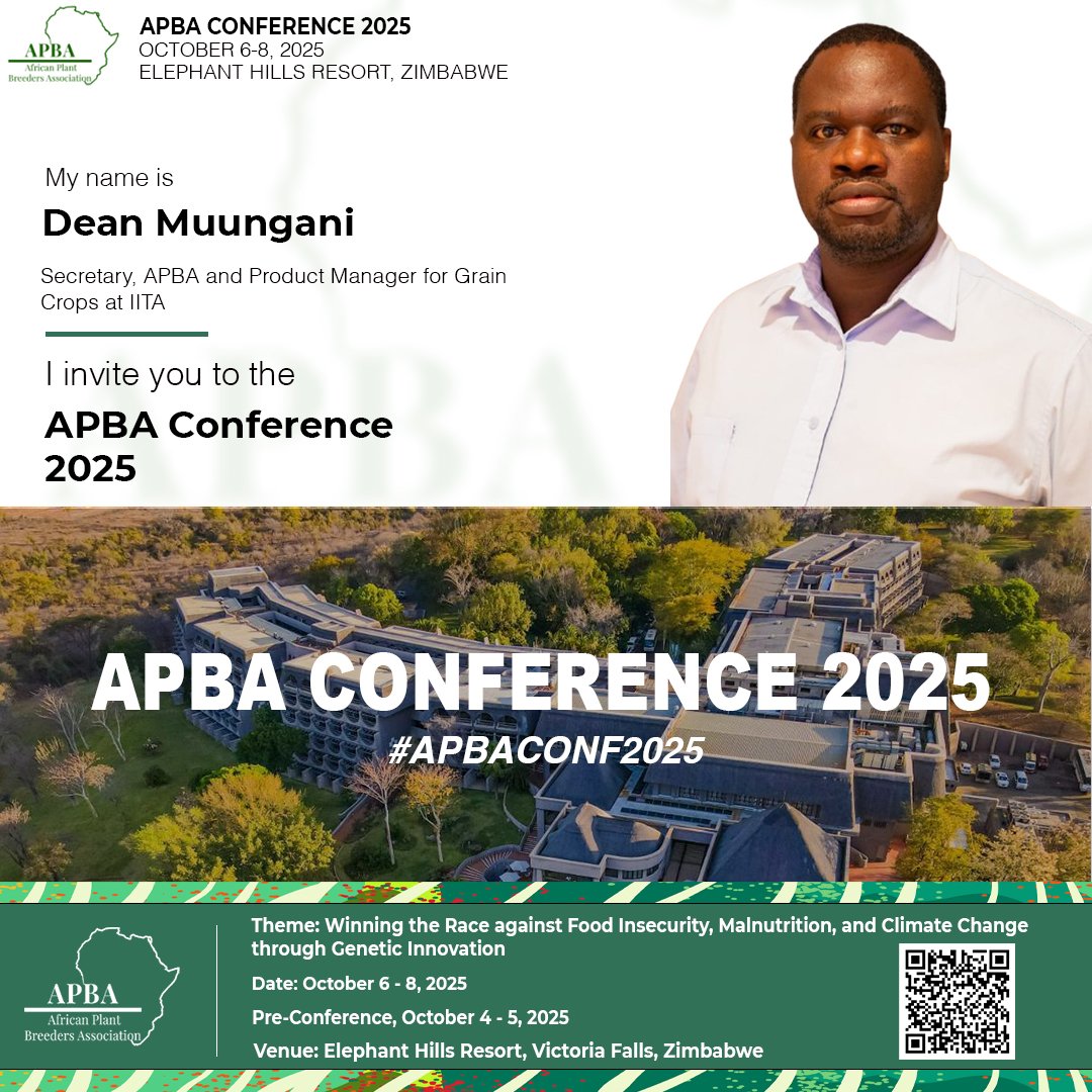 Dean Muungani,  Secretary of  APBA, invites you to be part of this year’s conference, themed: “Winning the Race against Food Insecurity, Malnutrition, and Climate Change through Genetic Innovation.”

Date: October 6–8, 2025

For more details visit : africanplantbreeders.org