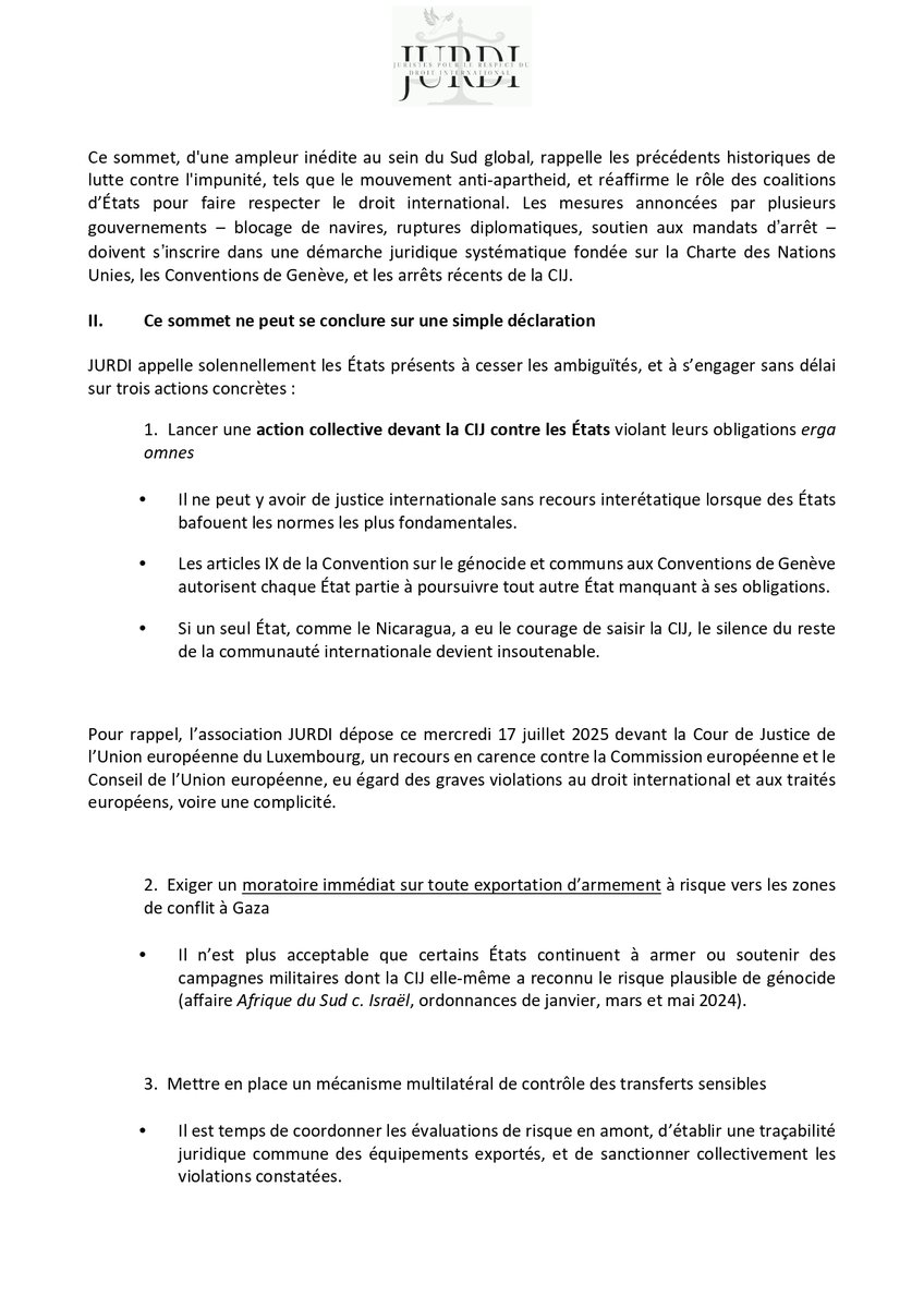 JURDIasso's tweet image. 🔴APPEL DIPLOMATIQUE🔴
Face à la situation à Gaza, JURDI appelle à une action collective devant la Cour internationale du justice pour lutter contre les violations graves par de nombreux Etats de leurs obligations internationales.
@RSAinFrance @FranceinIreland @EmbEspFrancia