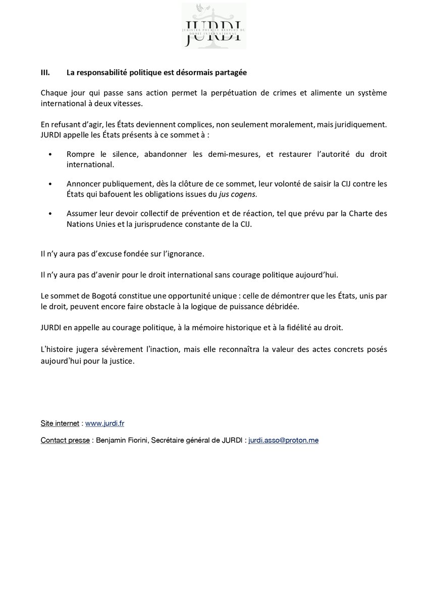 JURDIasso's tweet image. 🔴APPEL DIPLOMATIQUE🔴
Face à la situation à Gaza, JURDI appelle à une action collective devant la Cour internationale du justice pour lutter contre les violations graves par de nombreux Etats de leurs obligations internationales.
@RSAinFrance @FranceinIreland @EmbEspFrancia
