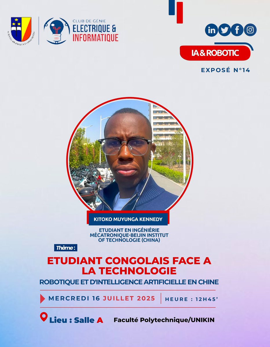 Kennedy kitoko (@kennedykitoko13) on Twitter photo 🎓 CLUB DE GÉNIE ÉLECTRIQUE & INFORMATIQUE
📢 IA & ROBOTIC
Chers étudiants, chers passionnés de technologie.
Nous avons l'honneur d'accueillir Kitoko Muyunga Kennedy, étudiant en ingénierie mécatronique au Beijin Institut of Technology (Chine).
<a href="/DevosKitoko/">Devos Kitoko Mulenda</a> 🎓 CLUB DE GÉNIE ÉLECTRIQUE & INFORMATIQUE
📢 IA & ROBOTIC
Chers étudiants, chers passionnés de technologie.
Nous avons l'honneur d'accueillir Kitoko Muyunga Kennedy, étudiant en ingénierie mécatronique au Beijin Institut of Technology (Chine).
<a href="/DevosKitoko/">Devos Kitoko Mulenda</a>