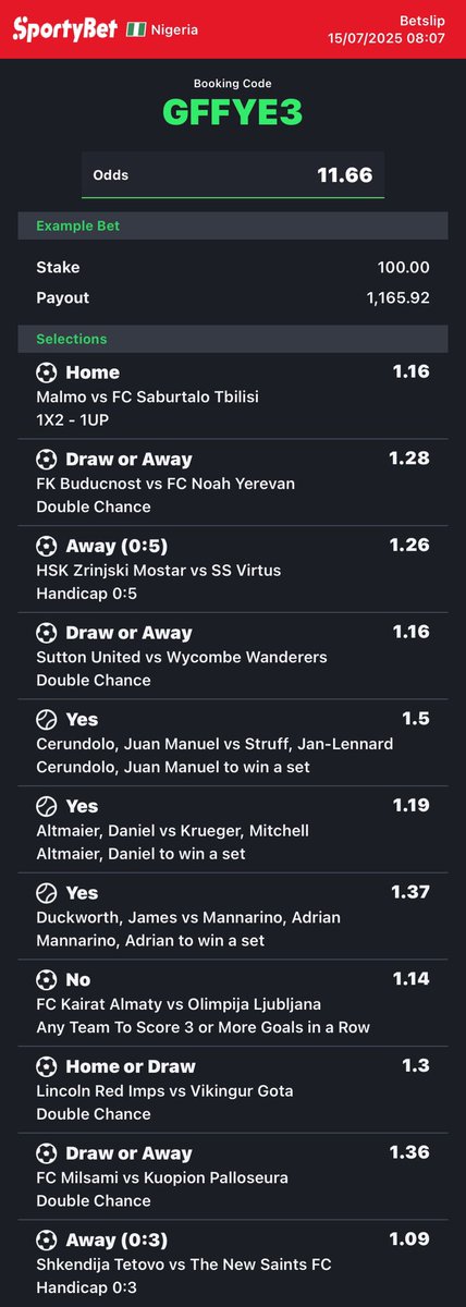 LOUDPUNTS☘️🍀🍀 (@loudpunts) on Twitter photo SHARP 11 ODDS ☘️☘️🎾⚽️
➡️ GFFYE3
✍️ ZJ87GA SHARP 11 ODDS ☘️☘️🎾⚽️
➡️ GFFYE3
✍️ ZJ87GA