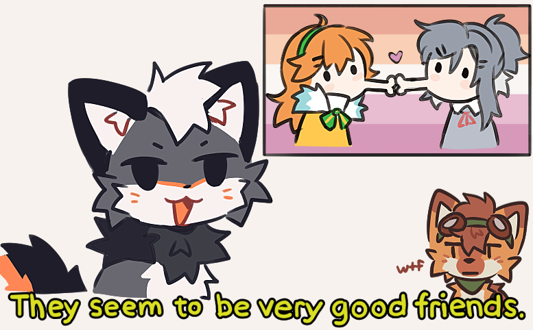 nichinyanz's tweet image. Meme art with @nanyanyanz's OCs based me missing the gay context of her OCs entirely HAHAHA

#ArtistsOnTwitter #FurryArt #ArtMeme #OCart