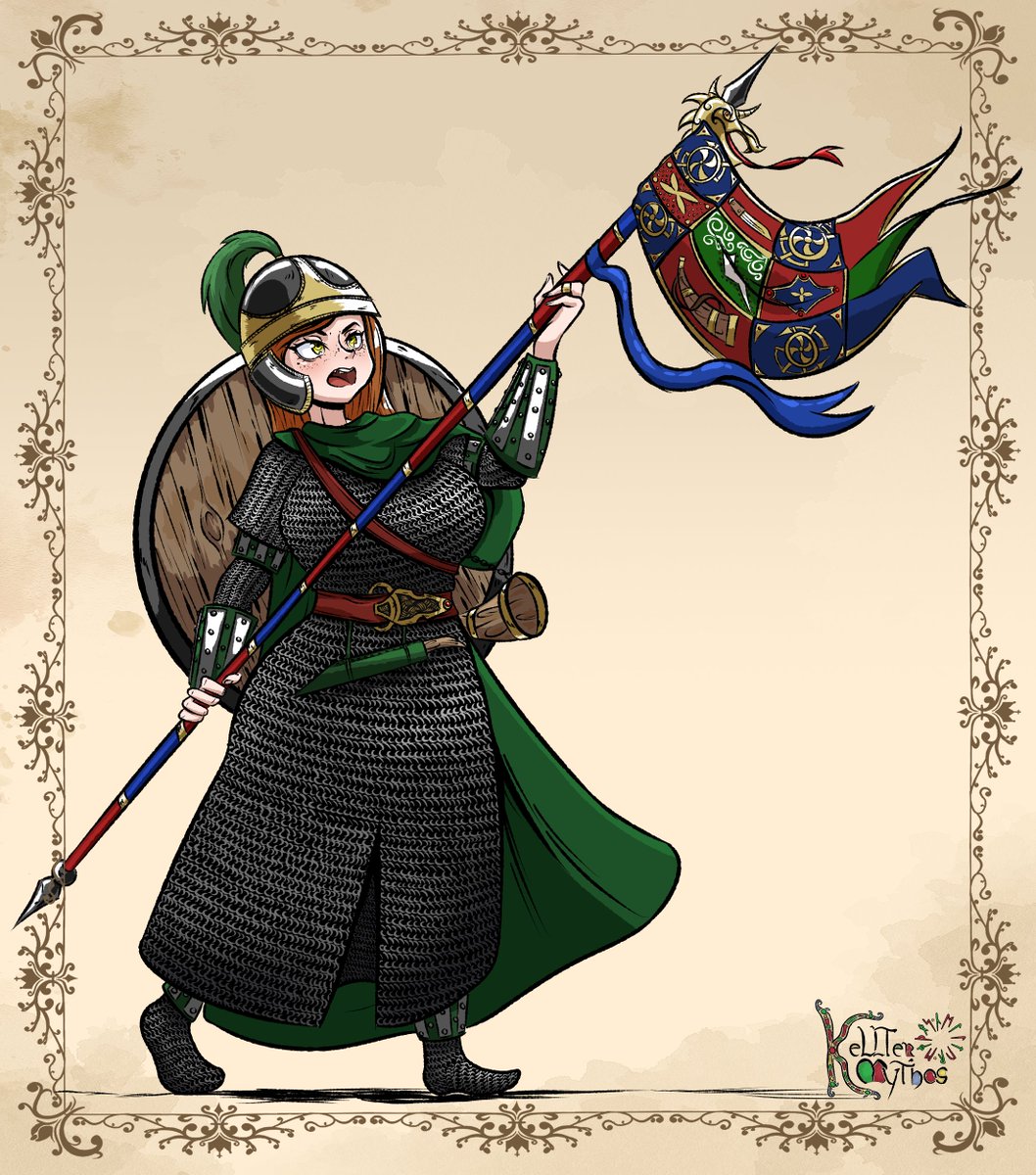 KellterMythos's tweet image. A Hearthian Tacnberend, aka standard bearer. Monarchs, Ealdorman and Thegns use Tacnberends in their Fyrds as rallying points and morale boosters. If the banner still flies, all is not yet lost💚💙❤️⛳️