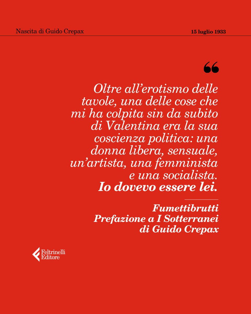 feltrinellied's tweet image. Oggi ricordiamo la nascita di Guido Crepax, l’artista che ha trasformato il fumetto in arte, il corpo in linguaggio, il desiderio in racconto.
#guidocrepax #feltrinellicomics @josignorelli_ #15luglio