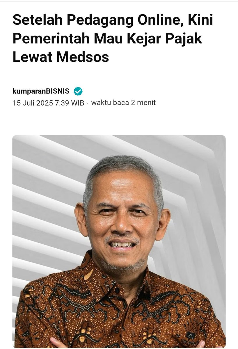 Setelah memajaki pedagang online kini Kementerian Keuangan (Kemenkeu) tengah menjajaki potensi pajak baru. Potensi tersebut adalah pajak dari media sosial dan data digital.

Pokoknya hidup ini serba pajak 😂
