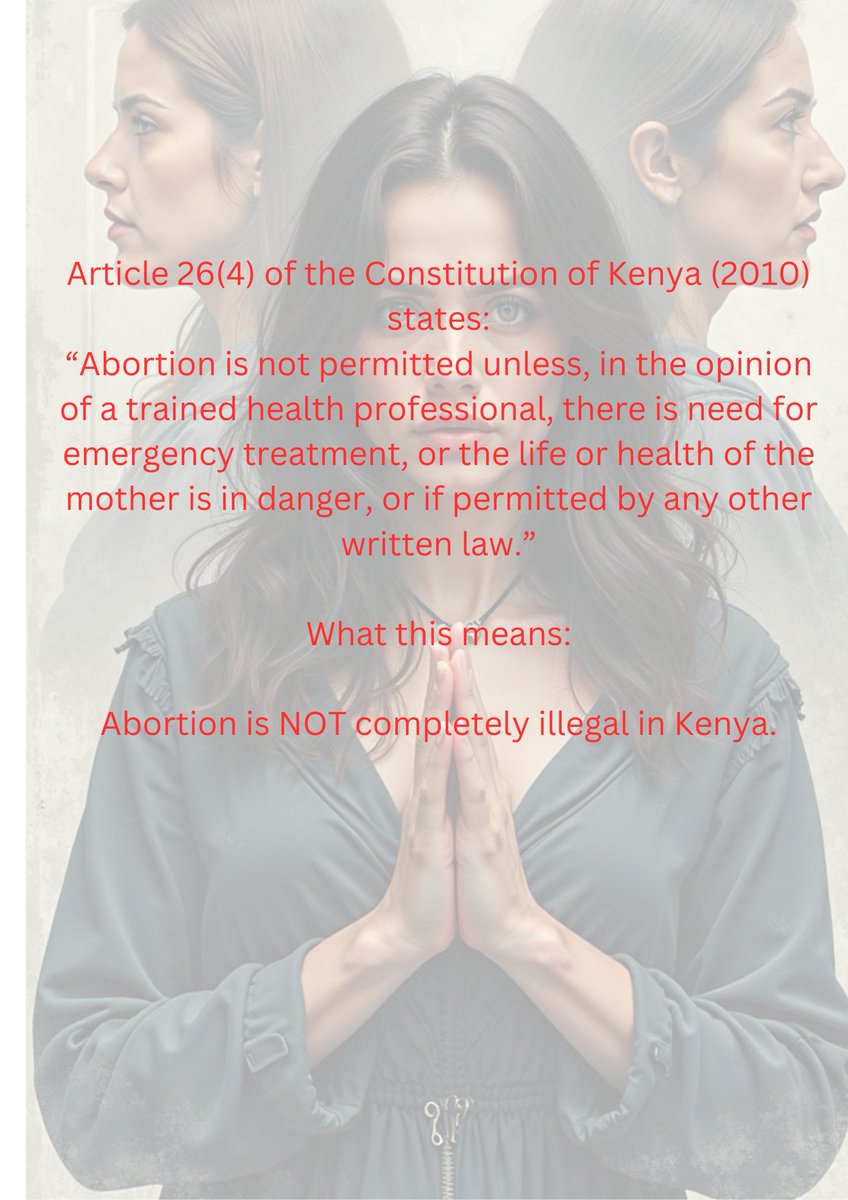 Makena12Makena's tweet photo. π£ Day 2: Rights & Realities β Legal Facts in Kenya π°πͺ
Many think abortion is illegal in Kenya β but thatβs not the full truth.
Too many women suffer and die because they donβt know their rights.
#SafeChoiceCampaign #AbortionRightsKenya #MakenaVoices #SRHR #Article26 https://t.co/4YjbMXtJJH