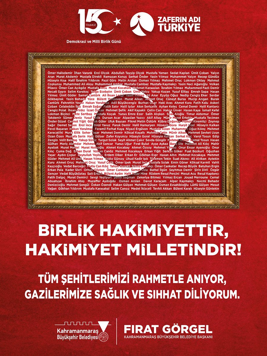 firatgorgel's tweet photo. 15 Temmuz Demokrasi ve Milli Birlik Günü şehitlerimizi rahmetle anıyoruz.

#ZaferinAdıTürkiye https://t.co/yocqPX9qxz
