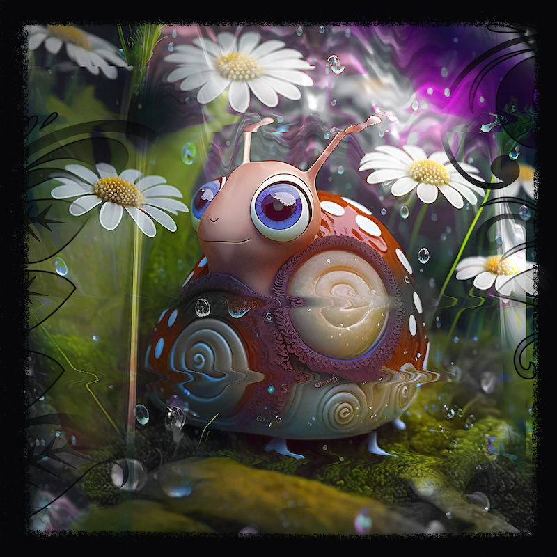 DreamyGabiNL's tweet image. A fresh mint for the #tezsquare event on @objktcom:
'The Smiling Snail'
AI with a bit of photoshop and some glitch sauce.
20 editions
4 xtz
Link in reply