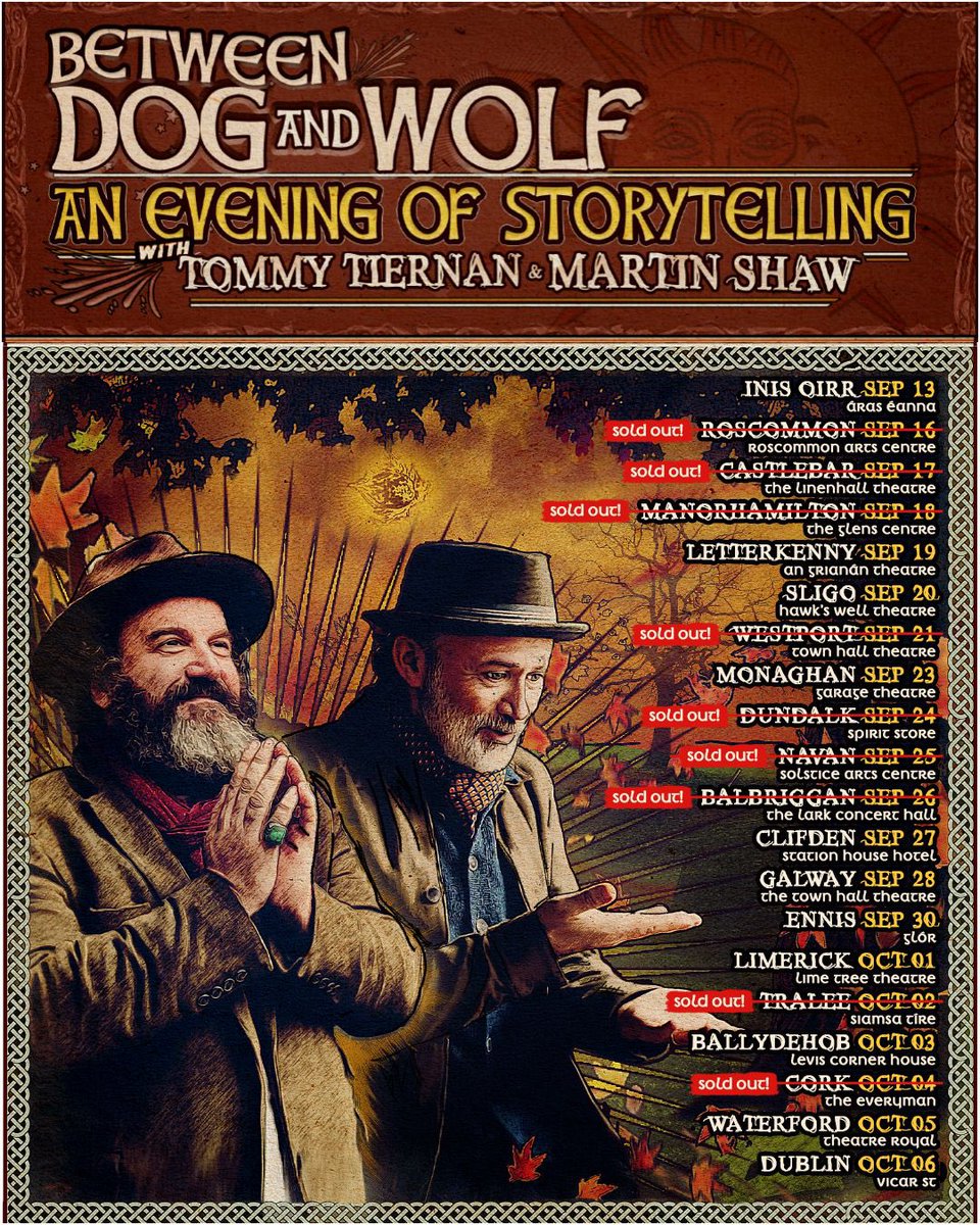 Tommedian's tweet image. Roscommon, Castlebar, Manorhamilton, Westport, Dundalk, Navan, Balbriggan, Tralee & Cork are now completely sold out!
🎫 Be sure to get your tickets for the remaining storytelling dates via tommytiernan.ie/an-evening-of-…