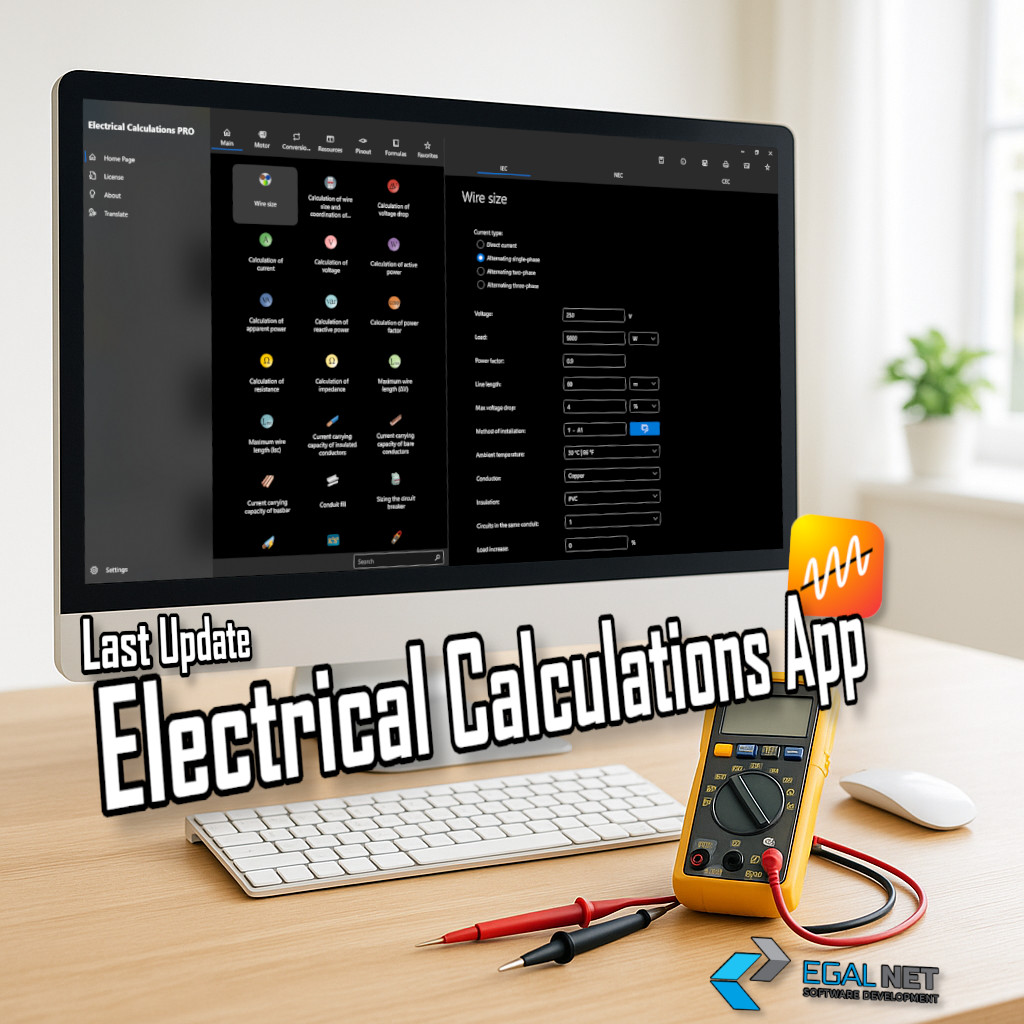 egal_net's tweet image. Last update of #ElectricalCalculations app:
📌 Minor graphical improvements
📌 Crash on some foldable devices (Android)
📌 Setting a different language (Windows)
📌 Dark theme (Windows)

egalnetsoftwares.com/links/electric…

#EgalNet #app #android #iOS #Windows