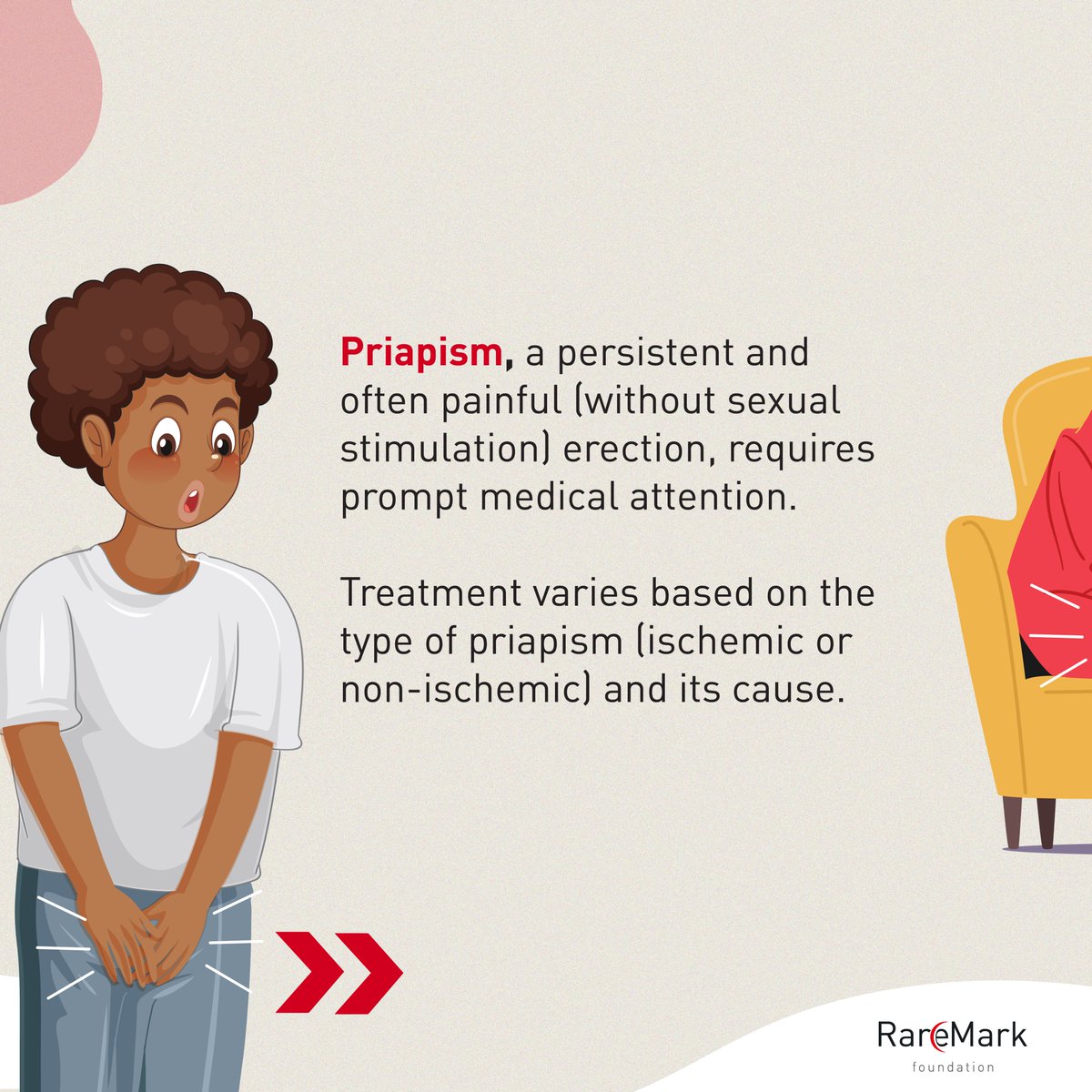 RaremarkFdn's tweet image. Have you ever wondered what involuntary non-sexual stimulation means in the context of Warriors?
The condition, known as #Priapism affects over 33% of Male Warriors at some point in their lives.
However, it affects Female Warriors too. Here are some facts about it:…