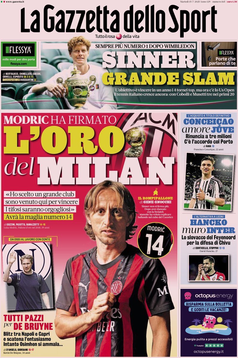 Qua uiterlijk en speelstijl waren er al enige gelijkenissen, maar vanaf nu draagt #Modric ook hetzelfde rugnummer als #Cruijff. Best bijzonder. #14 #Milan