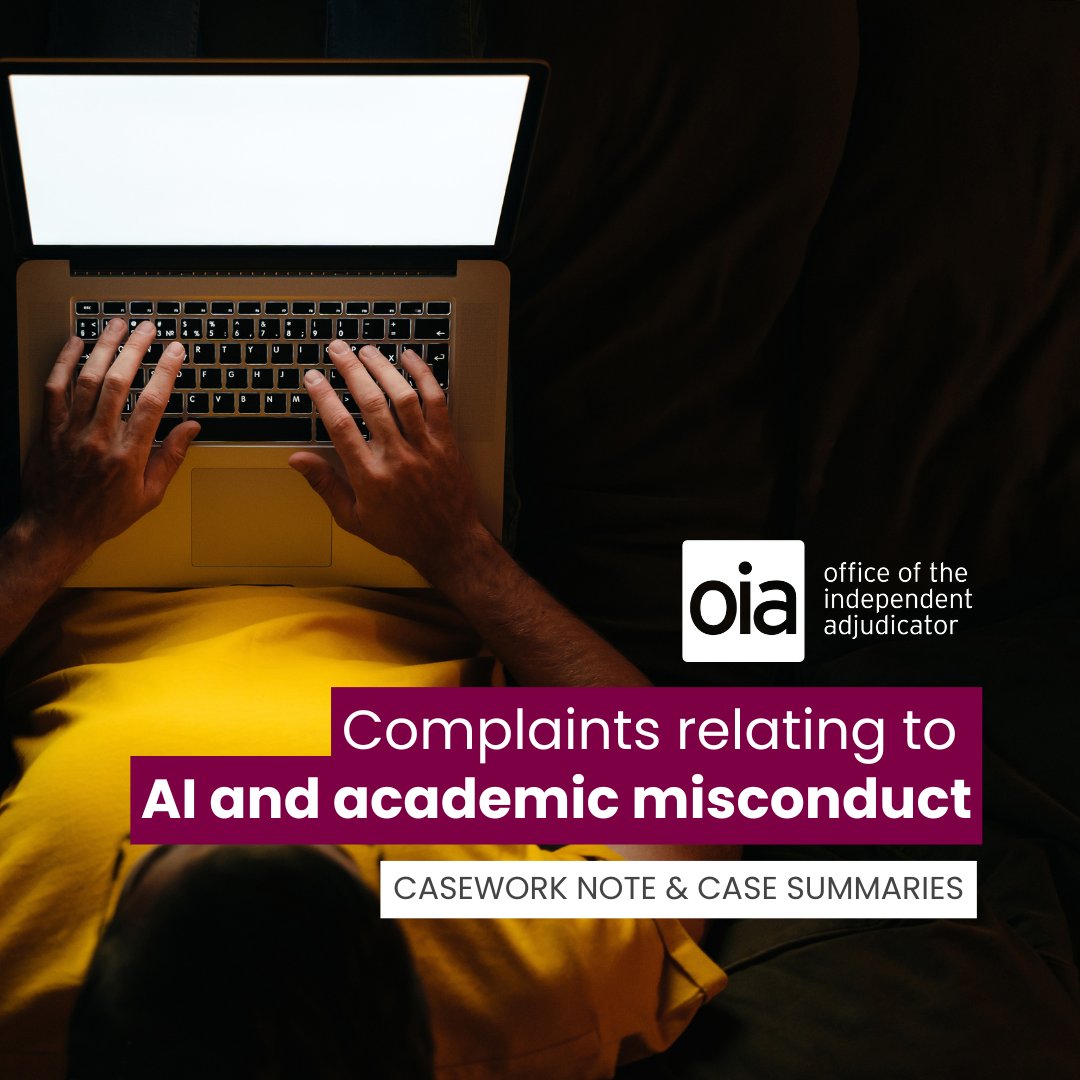 We have today published a casework note and some case summaries of complaints relating to artificial intelligence (AI) and academic misconduct.

Read more 
oiahe.org.uk/resources-and-…