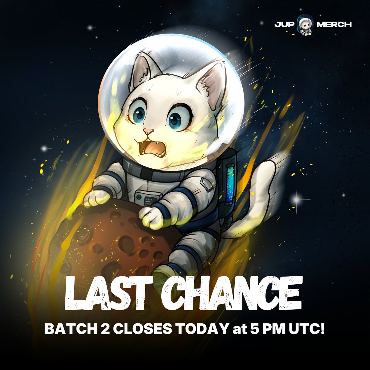 Jup Merch (@jup_merch) on Twitter photo 🚨 LAST CHANCE, CATS! 🚨
Batch 2 CLOSES TODAY at 5PM UTC! You only have 8 hours left!⏰
👕This is your final opportunity for exclusive 1st Jup Merch designs! Once they're gone, they're GONE FOREVER!
Don't miss out, click below to secure yours NOW! 👇 
jupmerch.id 🚨 LAST CHANCE, CATS! 🚨
Batch 2 CLOSES TODAY at 5PM UTC! You only have 8 hours left!⏰
👕This is your final opportunity for exclusive 1st Jup Merch designs! Once they're gone, they're GONE FOREVER!
Don't miss out, click below to secure yours NOW! 👇 
jupmerch.id