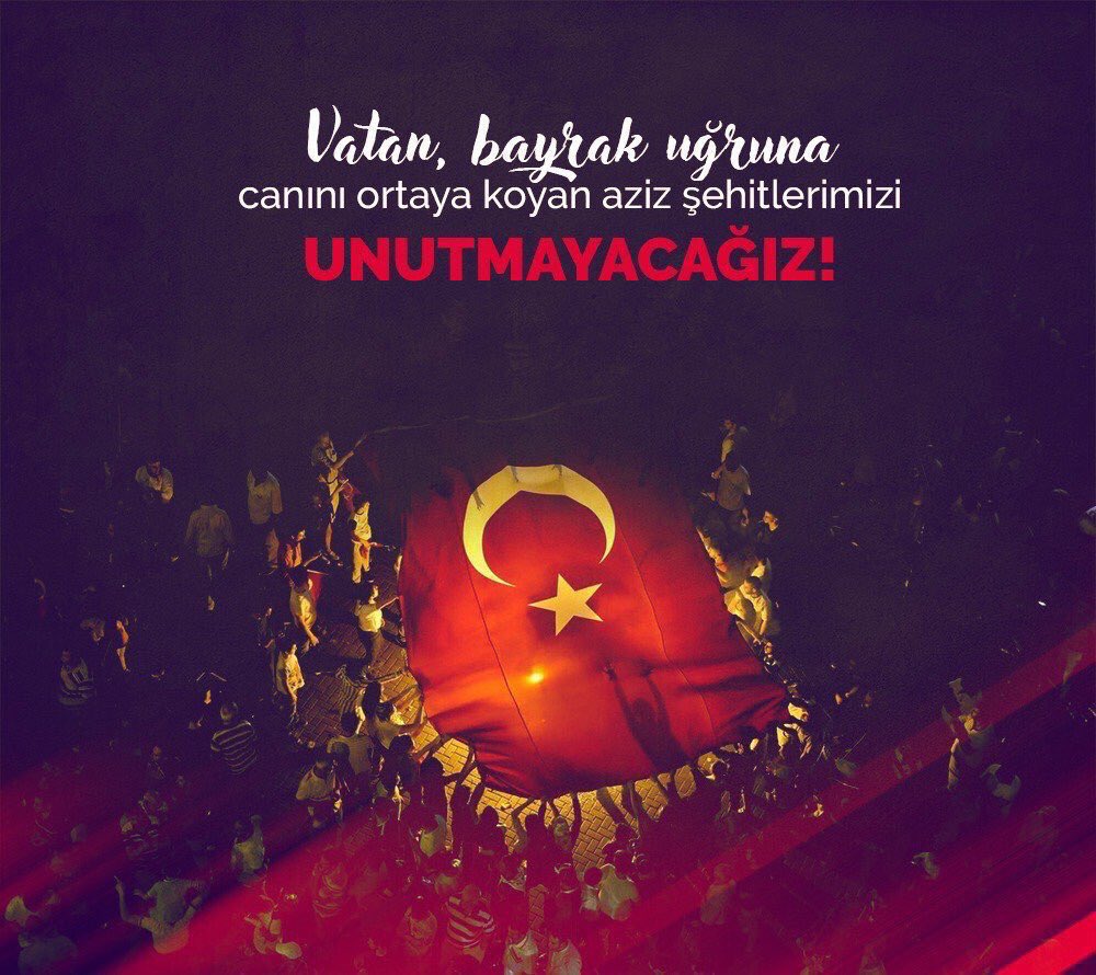 Demokrasi ve Millî Birlik Günü'nde aziz şehitlerimizi rahmet, gazilerimizi minnet ve şükranla anıyorum.  

Demokrasi dersi veren aziz milletimize şükranlarımı sunuyorum.
#15TemmuzDestanı 🇹🇷
#15Temmuz