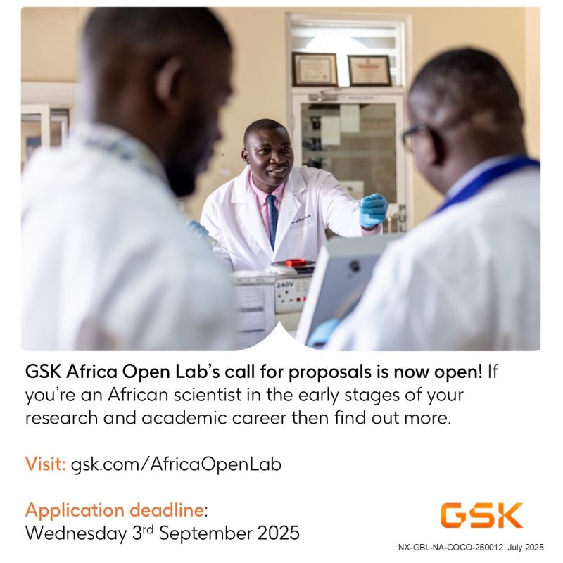 MakCHS_SOM's tweet image. 🚨 Call for Proposals Now Open!
Are you an early-career scientist in Sub-Saharan Africa with a bold idea in infectious disease research?
Apply for the GSK Africa Open Lab 2025 – up to £100K funding, mentorship & scientific support.
🧪 Deadline: 3 Sept 2025
#GSKAfricaOpenLab