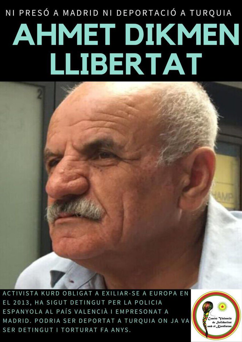 IntersindicalV's tweet image. L’activista kurd Ahmet Dikmen no pot ser extradit: defensem els drets humans i polítics del poble kurd!

No a l’extradició d’Ahmet Dikmen!

Solidaritat amb el poble kurd!

Els drets humans no es negocien!

#Llibertat