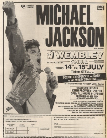 WembleyArchive's tweet image. On this day #OTD 1988 @wembleystadium connected by @EE Michael Jackson plays the second of seven #London shows that year in support of the Bad album with support from @kimwilde