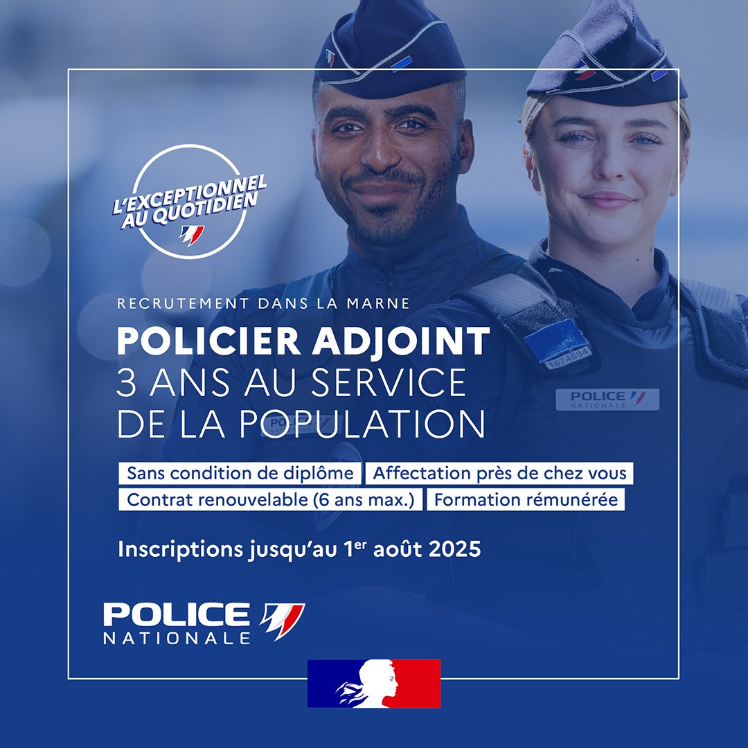 #Recrutement | Les inscriptions de policier adjoint dans la Marne continuent ! 👮‍♂️👮‍♀️

➡️ Un écrit et un oral 👉 évaluer votre profil, votre capacité à travailler en équipe et votre motivation !

➡️ Entraînez-vous à l'oral, suivez l'actualité et soignez votre tenue le jour-J !