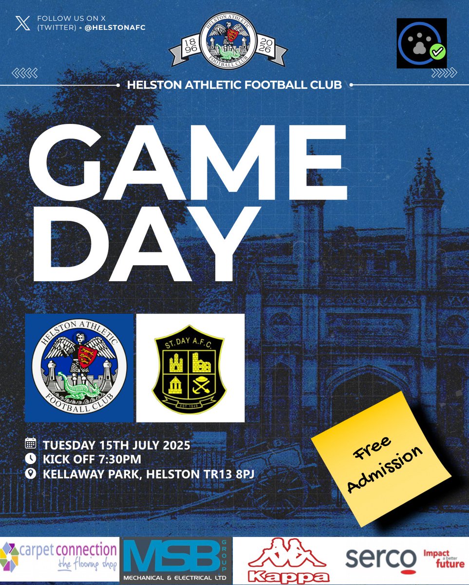 Helston Athletic FC (@helstonafc) on Twitter photo Free admission.
Preseason action again tonight at Kellaway Park as The Blues welcome <a href="/STDAYAFC1/">St Day AFC</a>.
Clubhouse opens at 6.00pm.
<a href="/Cornishfootball/">Dave Deacon</a> <a href="/cornwallfa/">Cornwall FA</a> <a href="/Goal_Mass/">Steve Massey</a> <a href="/NonLeagueCrowd/">Non League Crowds</a> <a href="/swpleague/">WALTER C. PARSON PENINSULA LEAGUE</a> <a href="/_WesternLeague_/">Western League</a> <a href="/swsportsnews/">South West Sports News</a> <a href="/CornwallSport/">BBC Sport Cornwall</a> <a href="/NonleagueRdup/">The Reposs Non League Round Up Show</a> <a href="/nonleaguedogs/">nonleaguedogs</a> <a href="/ThePacket/">Packet Newspapers γγ</a> Free admission.
Preseason action again tonight at Kellaway Park as The Blues welcome <a href="/STDAYAFC1/">St Day AFC</a>.
Clubhouse opens at 6.00pm.
<a href="/Cornishfootball/">Dave Deacon</a> <a href="/cornwallfa/">Cornwall FA</a> <a href="/Goal_Mass/">Steve Massey</a> <a href="/NonLeagueCrowd/">Non League Crowds</a> <a href="/swpleague/">WALTER C. PARSON PENINSULA LEAGUE</a> <a href="/_WesternLeague_/">Western League</a> <a href="/swsportsnews/">South West Sports News</a> <a href="/CornwallSport/">BBC Sport Cornwall</a> <a href="/NonleagueRdup/">The Reposs Non League Round Up Show</a> <a href="/nonleaguedogs/">nonleaguedogs</a> <a href="/ThePacket/">Packet Newspapers γγ</a>