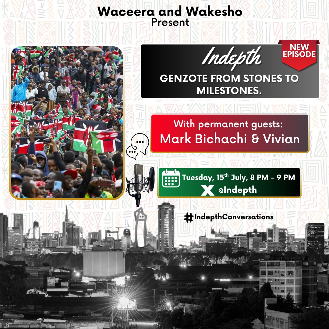 Indepth (@indepthconv) on Twitter photo Today we have a space on GENzote from Stones to Milestones and your presenters are <a href="/Ceera_K/">Waceera Kabando</a> <a href="/laurenwakesho/">๐ฆ๐ช๐ด๐ฎ ๐ผ๐ฑ๐ธ</a> with guests <a href="/MarkBichachi/">Mark Bichachi</a> and <a href="/vivianne_ke/">Wambui Ndirangu</a>.
Link x.com/i/spaces/1OwxWโฆ Today we have a space on GENzote from Stones to Milestones and your presenters are <a href="/Ceera_K/">Waceera Kabando</a> <a href="/laurenwakesho/">๐ฆ๐ช๐ด๐ฎ ๐ผ๐ฑ๐ธ</a> with guests <a href="/MarkBichachi/">Mark Bichachi</a> and <a href="/vivianne_ke/">Wambui Ndirangu</a>.
Link x.com/i/spaces/1OwxWโฆ