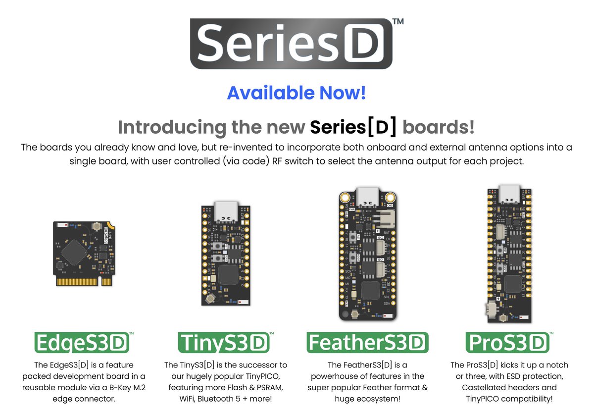 unexpectedmaker's tweet image. w00! My new #SeriesD boards are now in stock and available from my Unexpected Maker store and on @lectronz
unexpectedmaker.com
lectronz.com/stores/unexpec…
#maker #esp32s3 #maker #magic