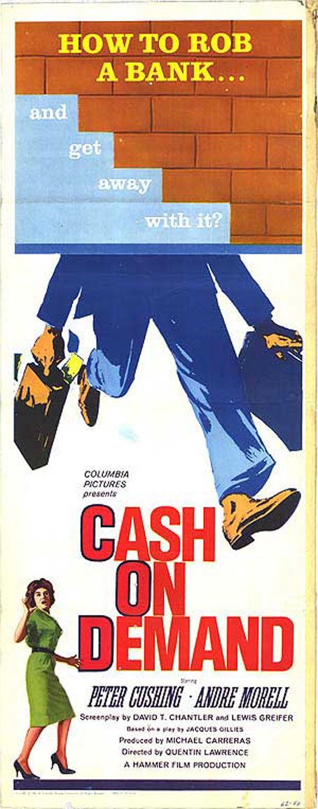 FilmNoirUK's tweet image. Head over to @TalkingPicsTV, 3:20PM for #BritNoir Cash on Demand (1961) starring Peter Cushing and directed by Quentin Lawrence. #FilmNoir