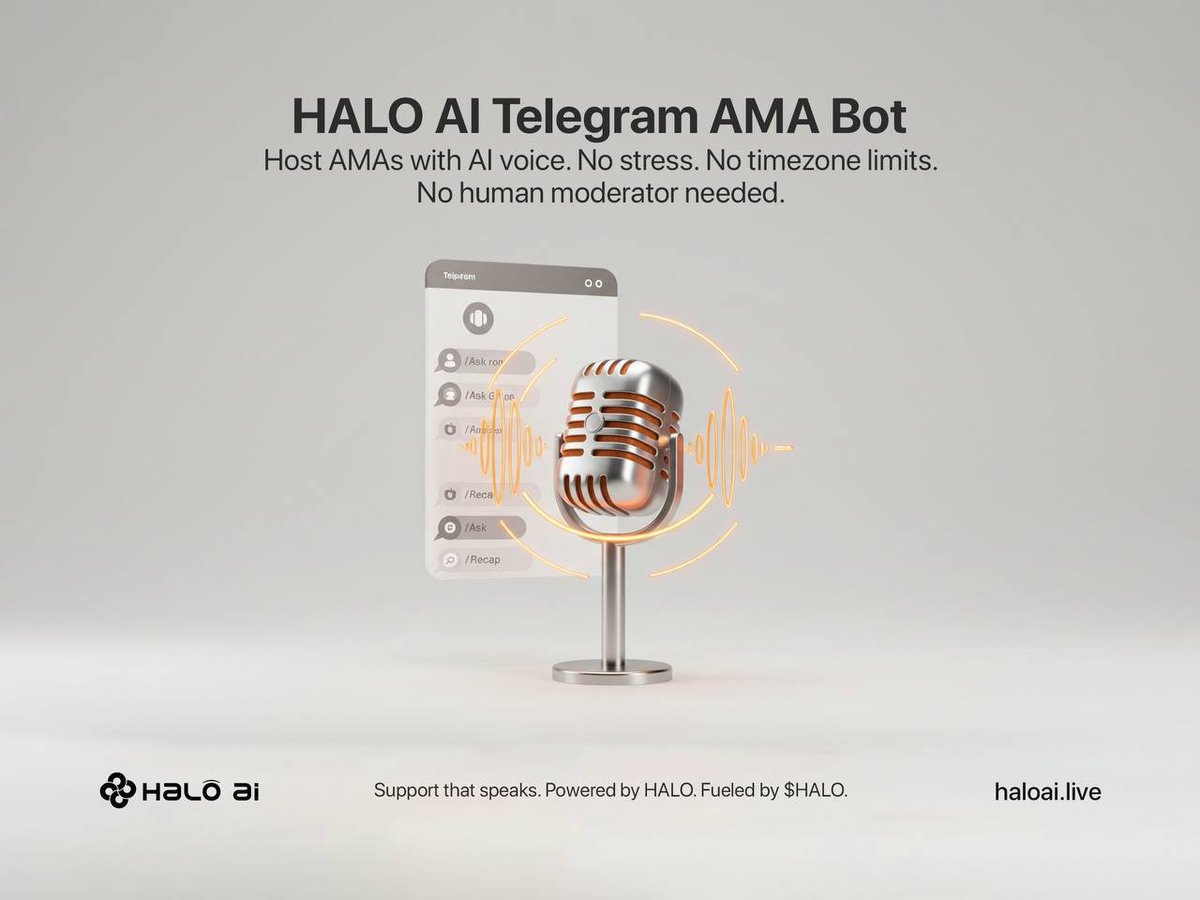 ✍️$HALO aka HALO AI✍️

Imagine launching a token at midnight in Europe while your team sleeps, HALO AI hosts a full AMA in your Telegram group, answers community questions and walks new users through the roadmap all in your brand’s voice, no manual effort needed.

@haloaieth is